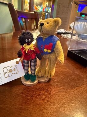 Vintage Miniature Teddy Bear & Golly Doll Figurine Deborah Canham Signed 3”